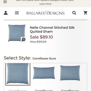 Ballard Silk Euro Shams in Cornflower Blue.